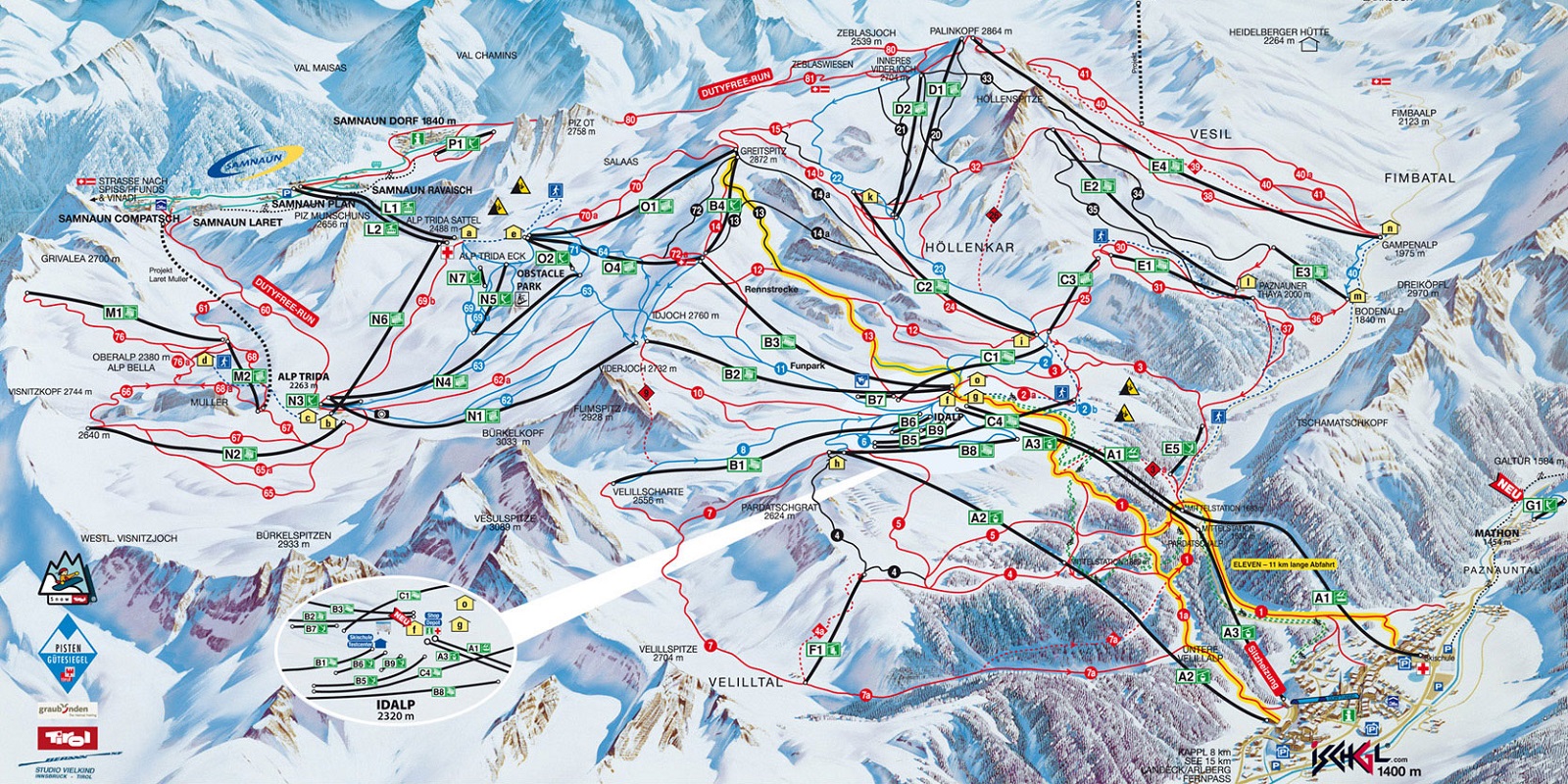 Схема трасс в Ишгль (Ski map Ischgl)