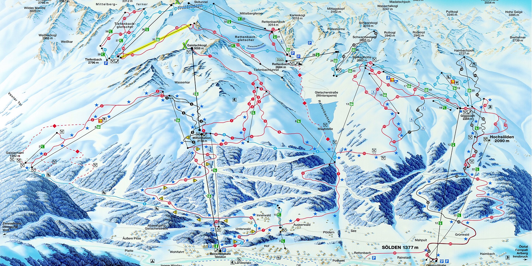 Схема трасс в Зельден (Ski map Solden)