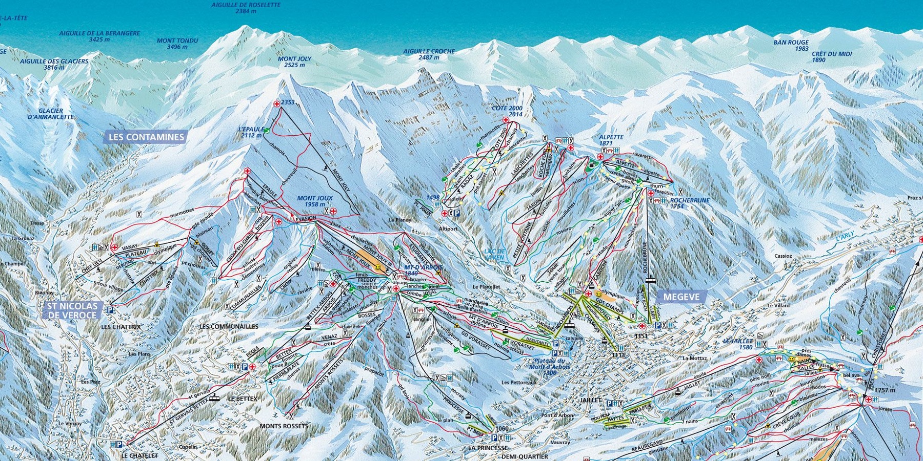 Схема трасс в Межев (Ski map Megeve)