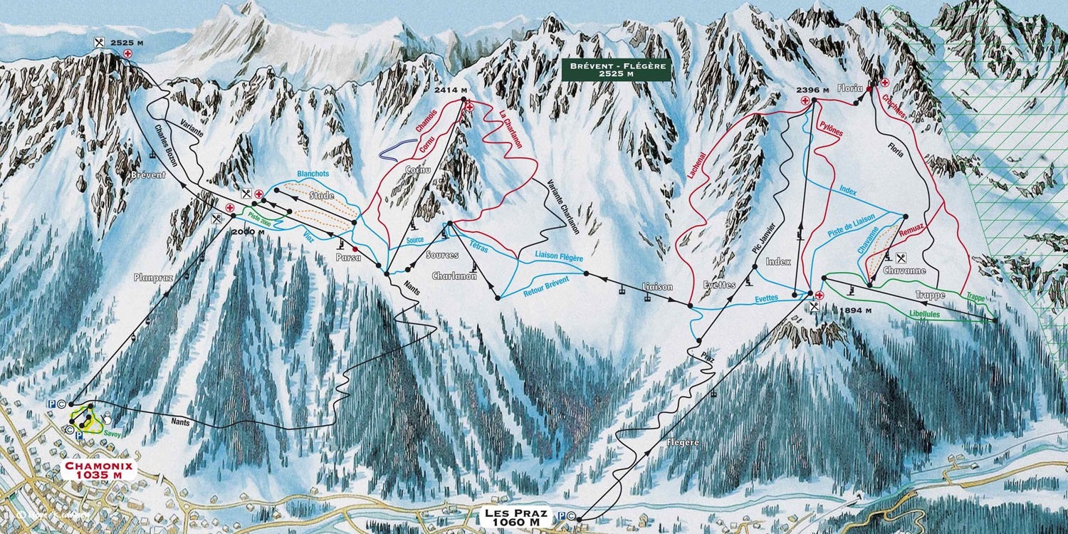 Схема трасс в Шамони (Ski map Chamonix)