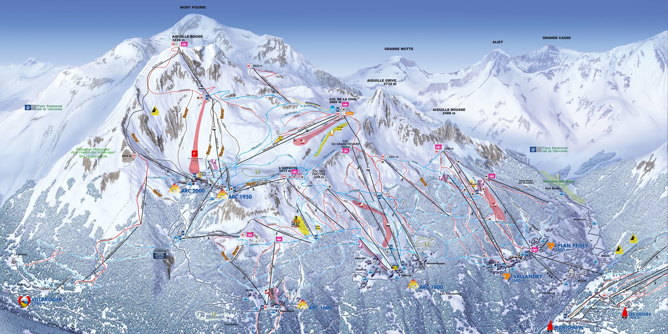 Карта трасс в Лез Арк (Les Arc ski map)