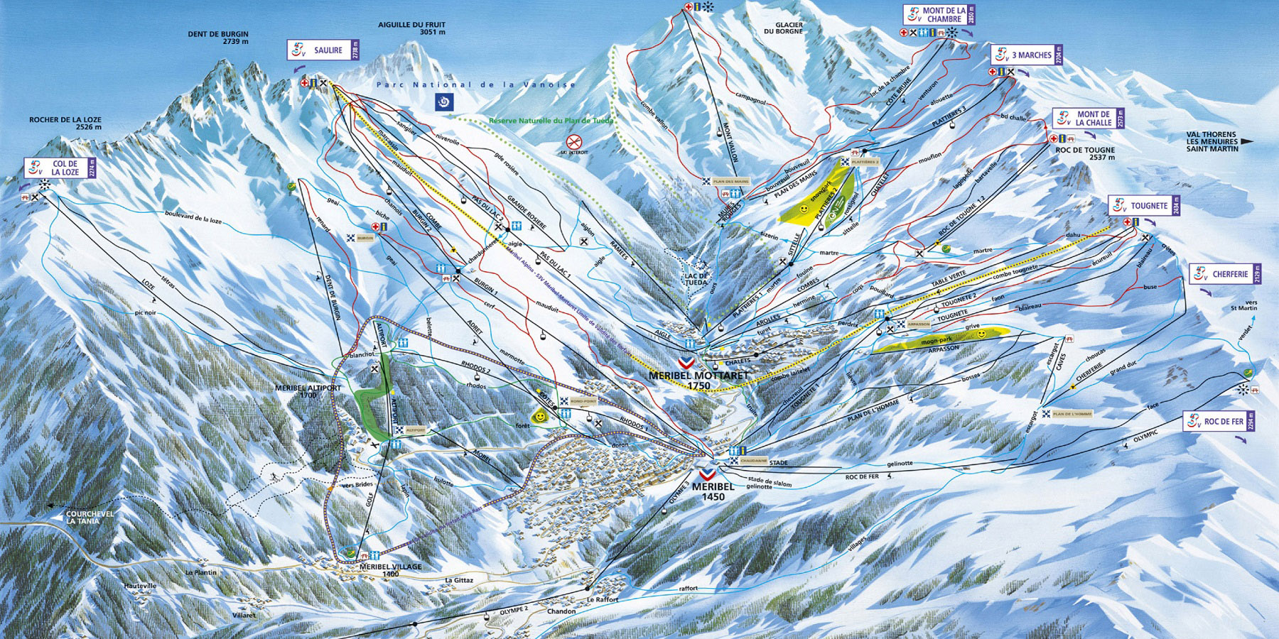 Схема трасс в Мерибеле (Ski map Meribel)
