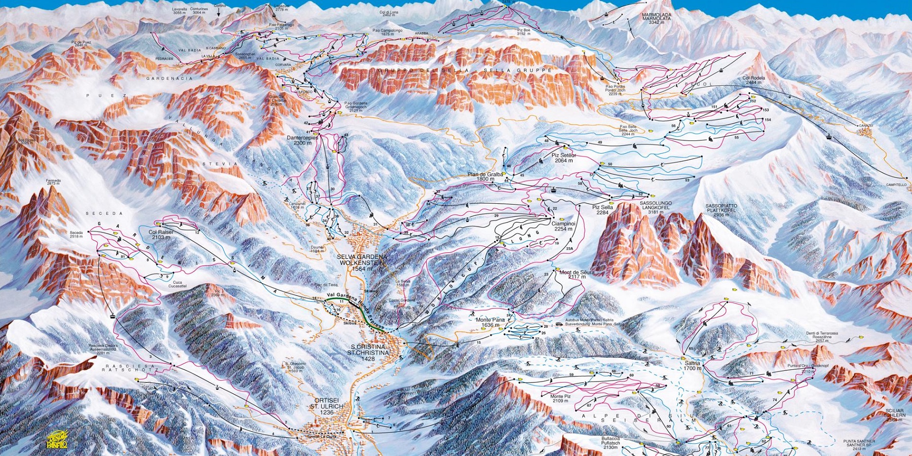 Схема трасс в Валь Гардене (Ski map Val Gardena)