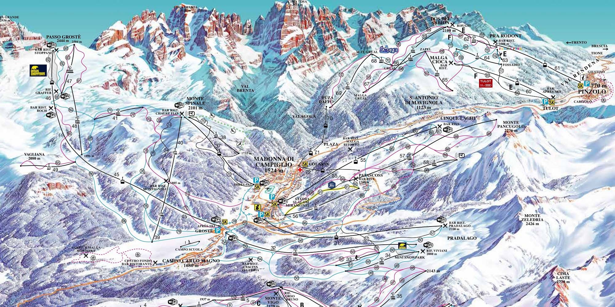 Ski map Madonna di Campiglio.
