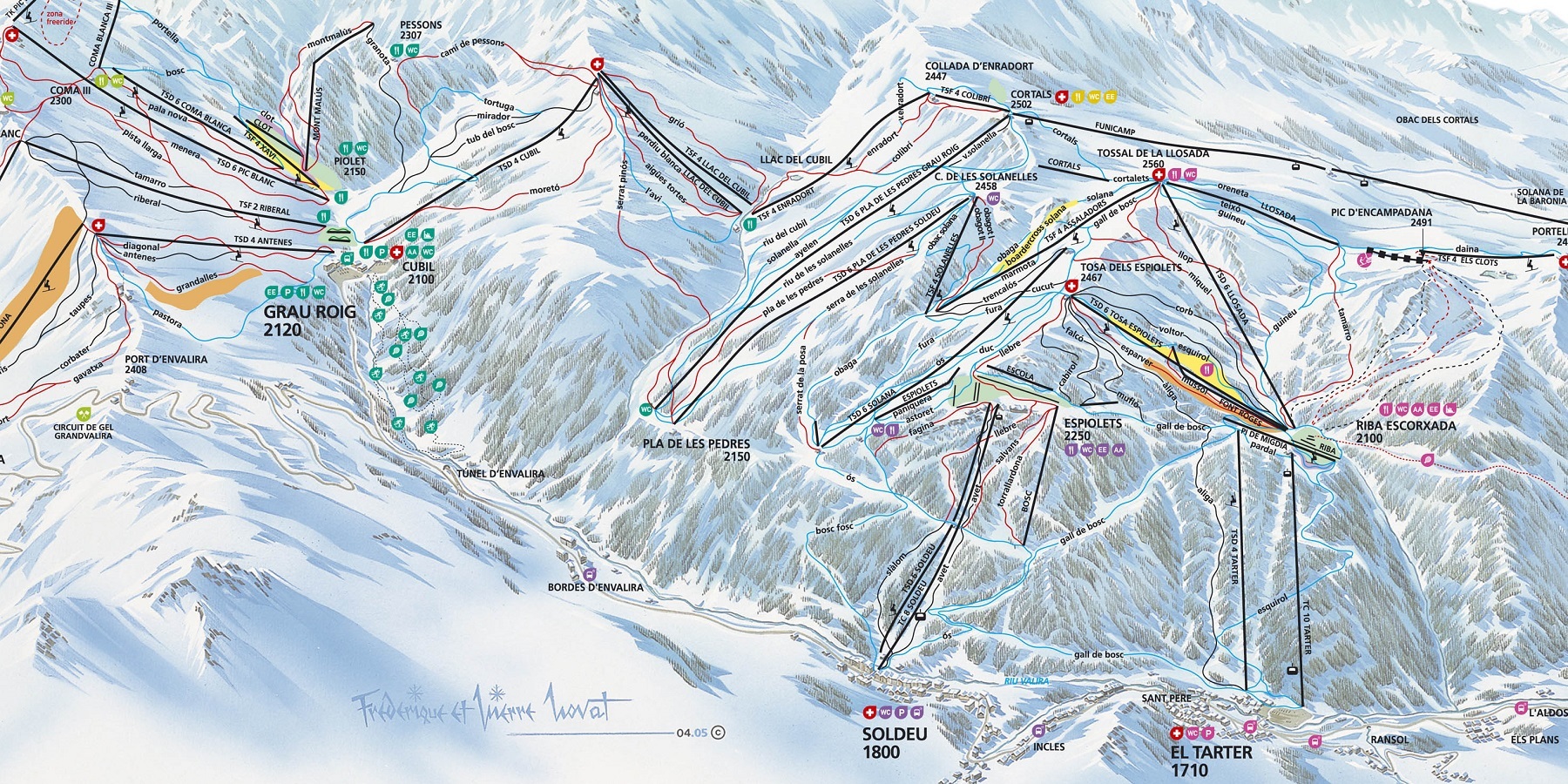Ski map Andorra, Soldeu.