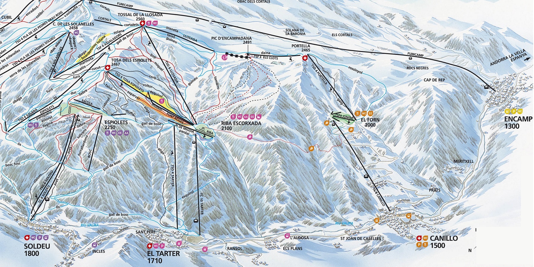 Ski map Andorra, Canillo.