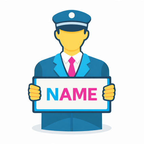 Private driver meeting passengers in Milan with a name sign for transfer to La Spezia