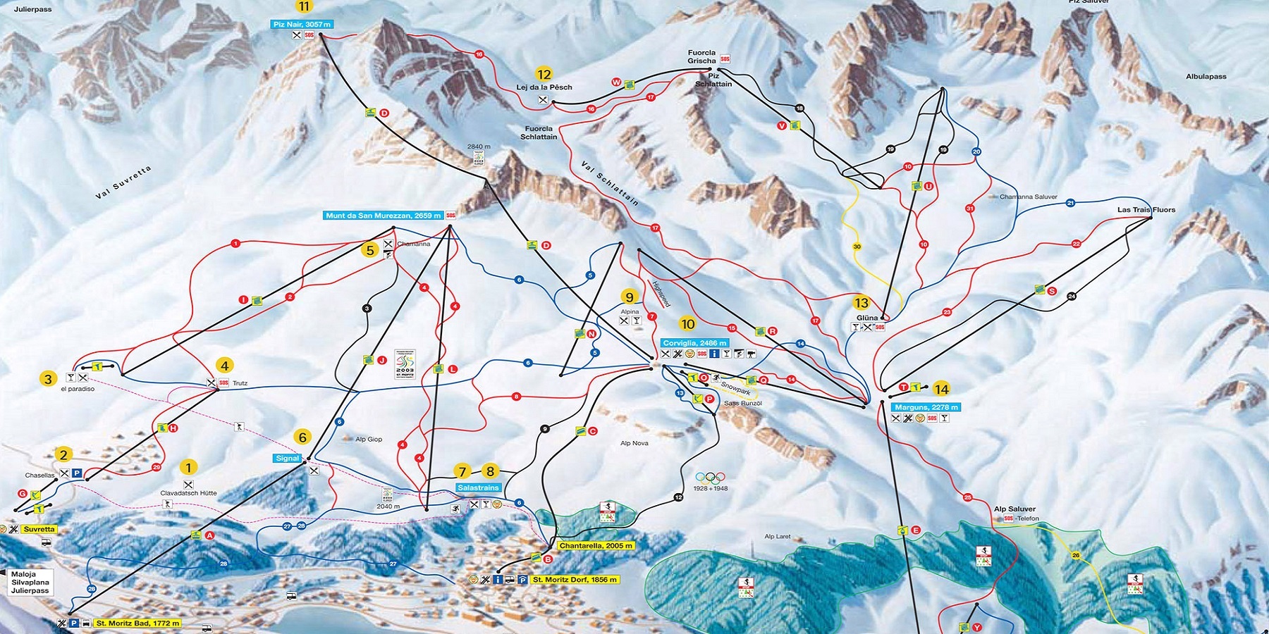 Ski slopes and lifts in St. Moritz
