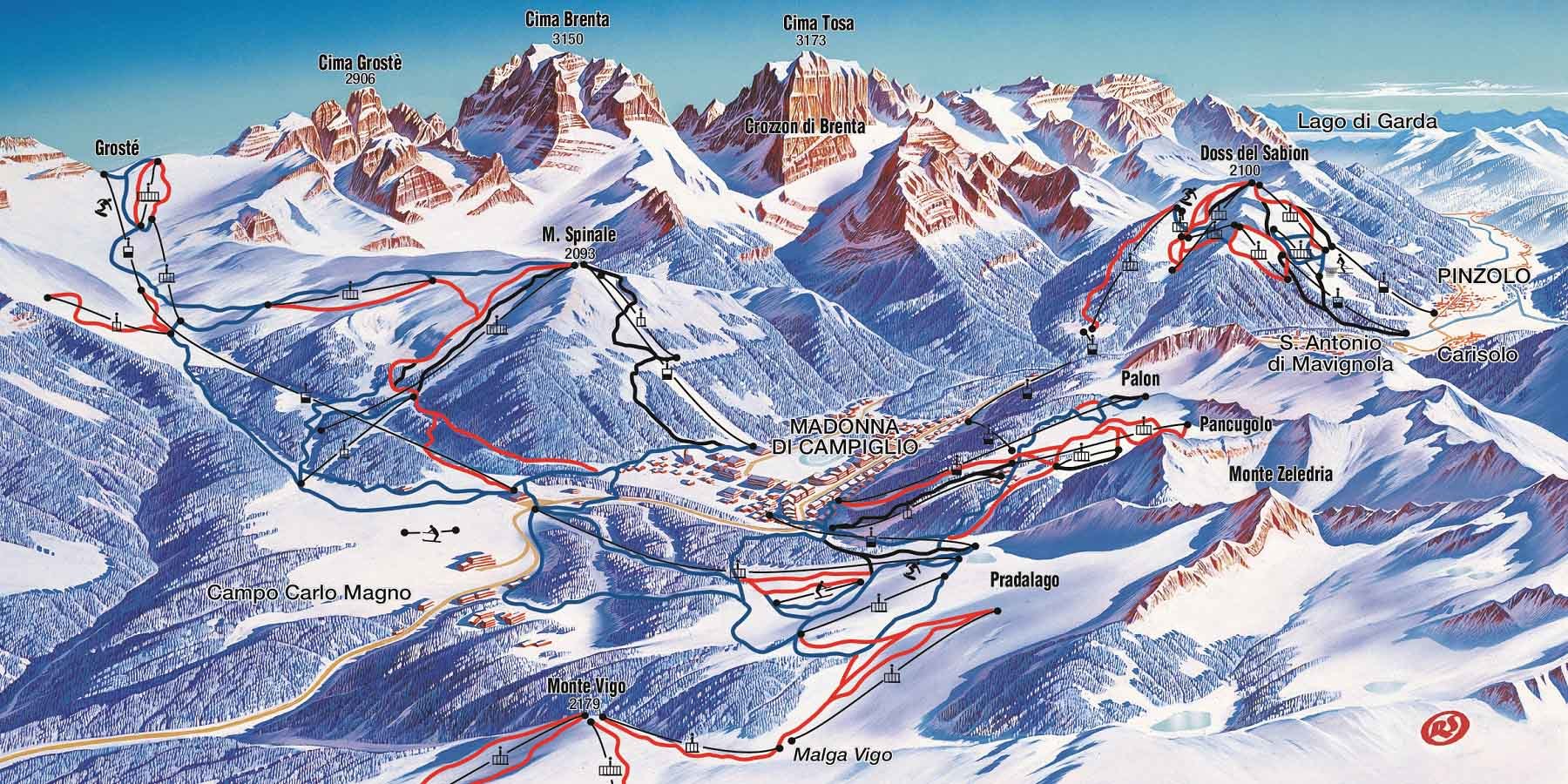 Ski map - slopes in Pinzolo.