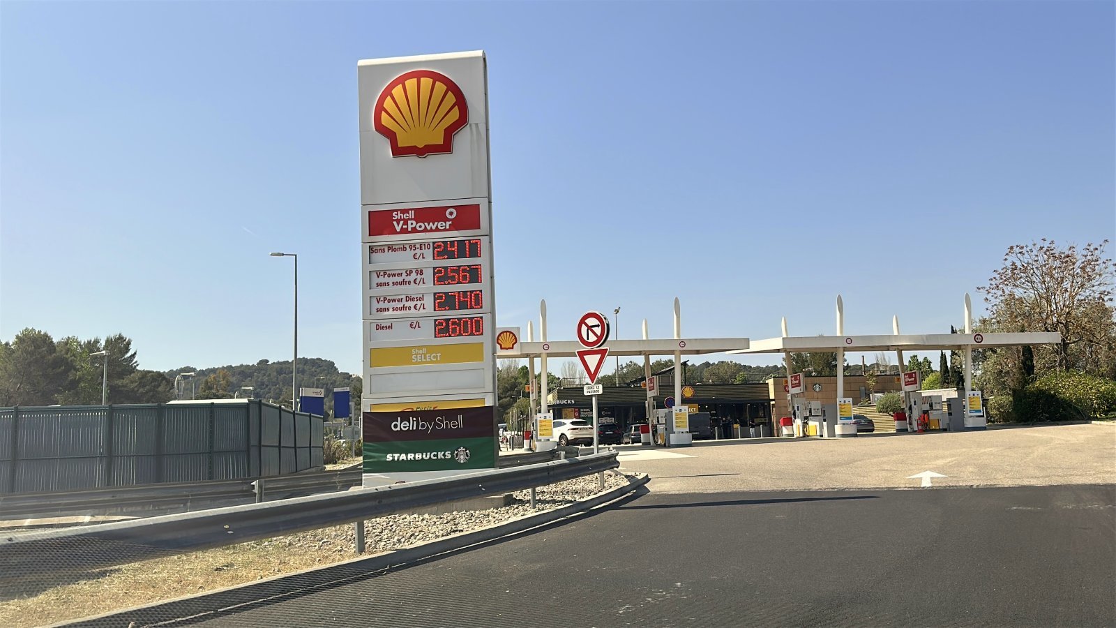 Gasoline and diesel prices at petrol station on the A8 motorway from Nice to Saint-Tropez