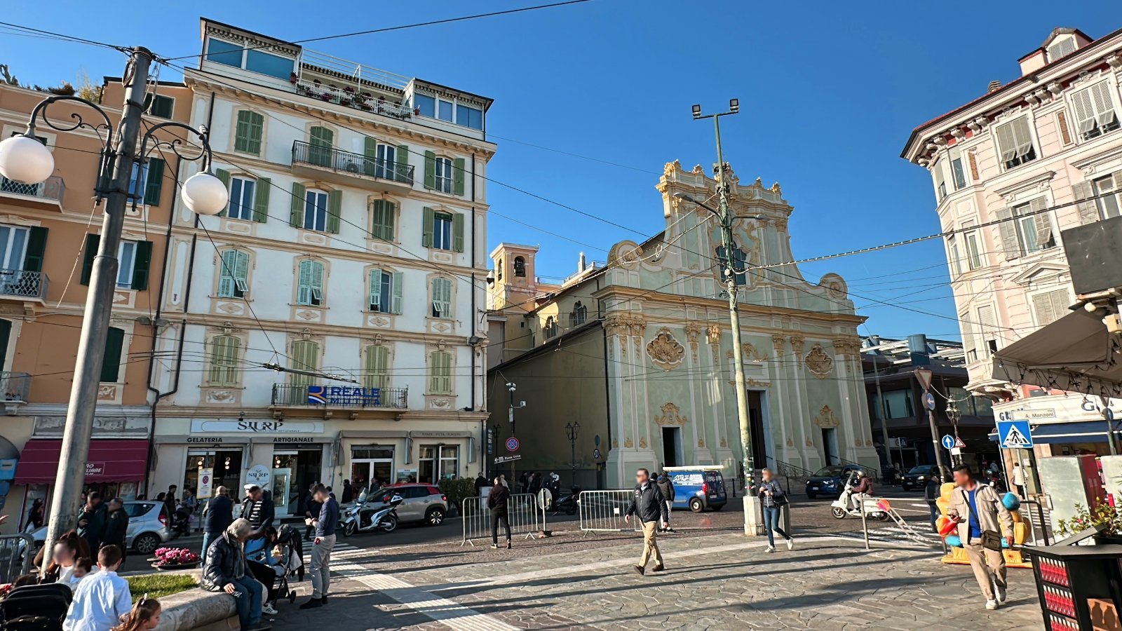 San Remo (Sanremo) in northern Italy with mountains and waterfront buildings
