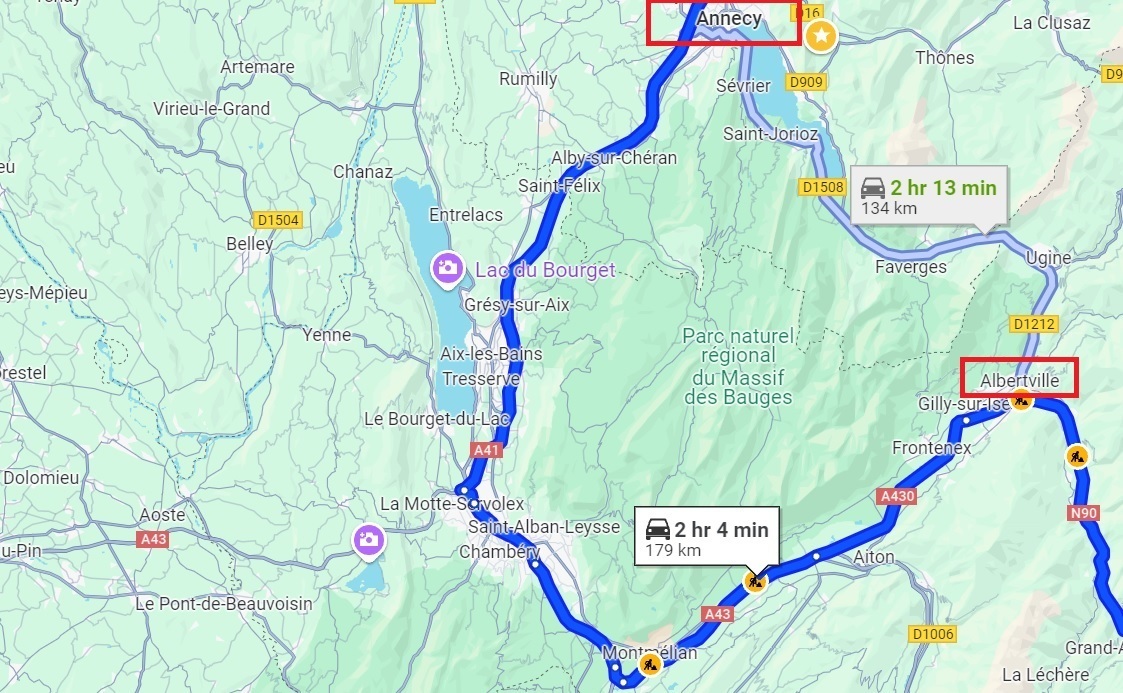 Highway transfer from Geneva Airport to Courchevel via Chambery A41 A43