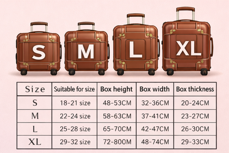 Suitcase size chart showing carry-on and checked luggage dimensions