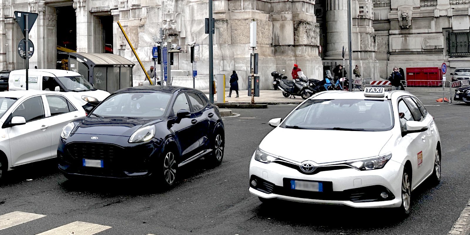 Official taxi car waiting for passengers in La Spezia, Italy