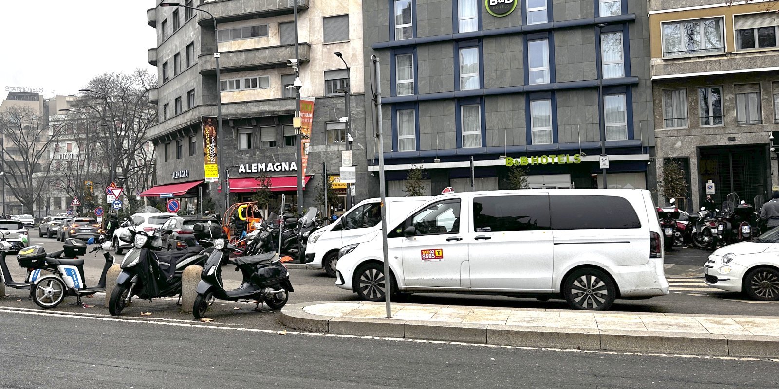 Official taxi car waiting for passengers in Parma, Italy