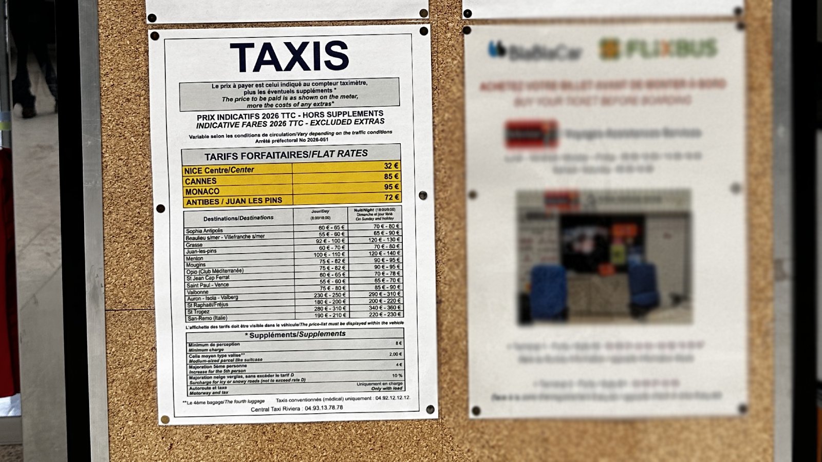 Official taxi prices at Nice Airport are available at the stand in Terminal 2