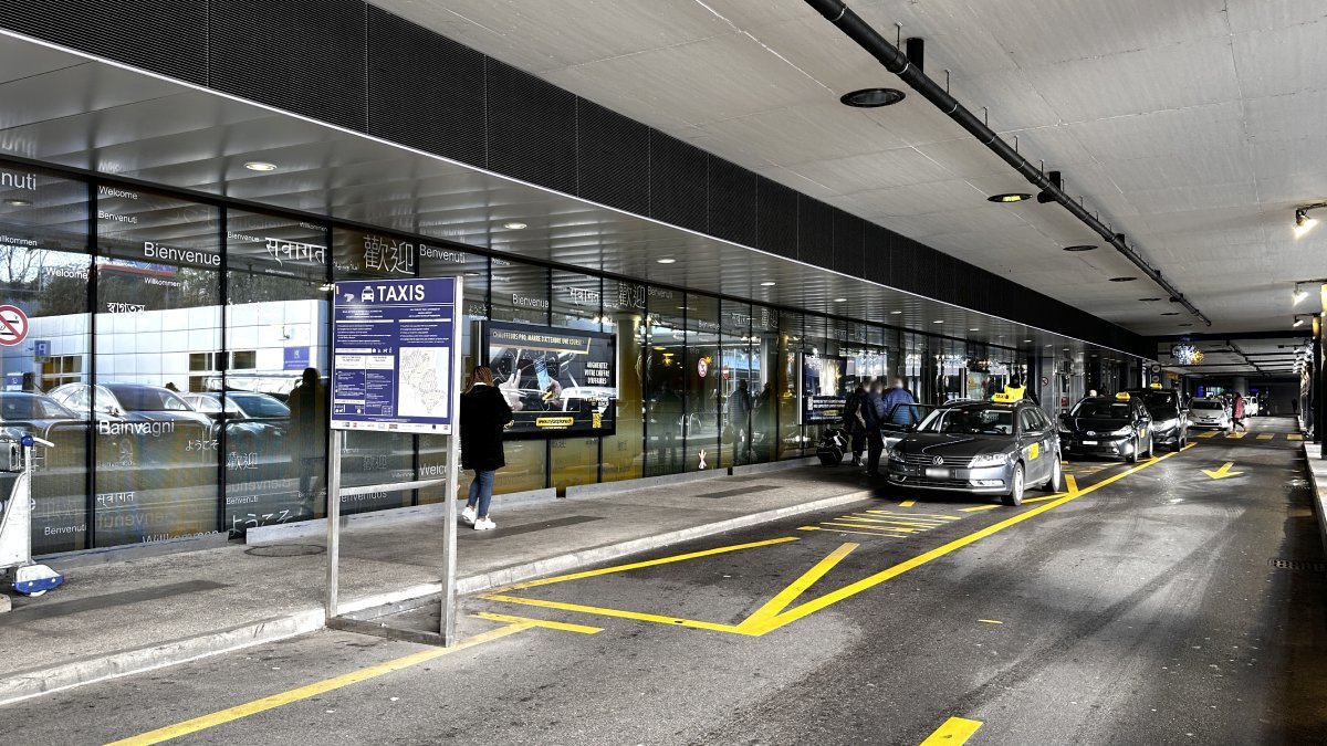 Official taxi is waiting for passengers to take them from Geneva airport to Avoriaz