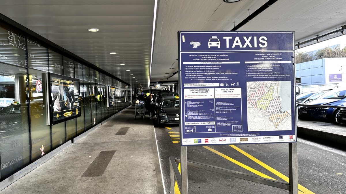 Official taxi is waiting for passengers to take them from Geneva airport to Morzine