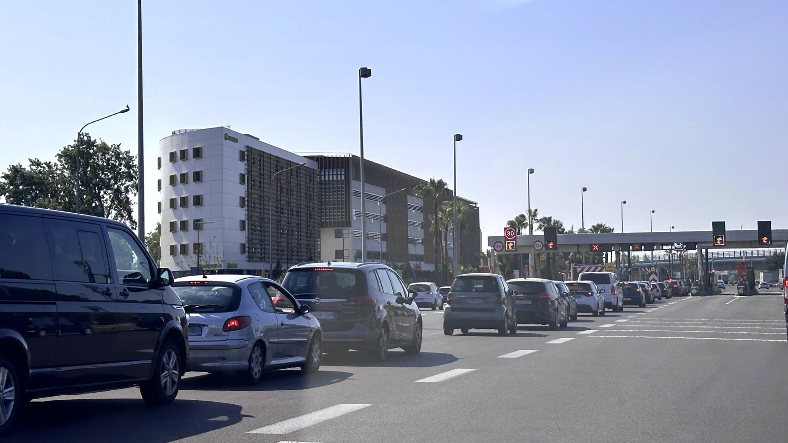 Traffic jams at toll plazas during the summer season in French Riviera