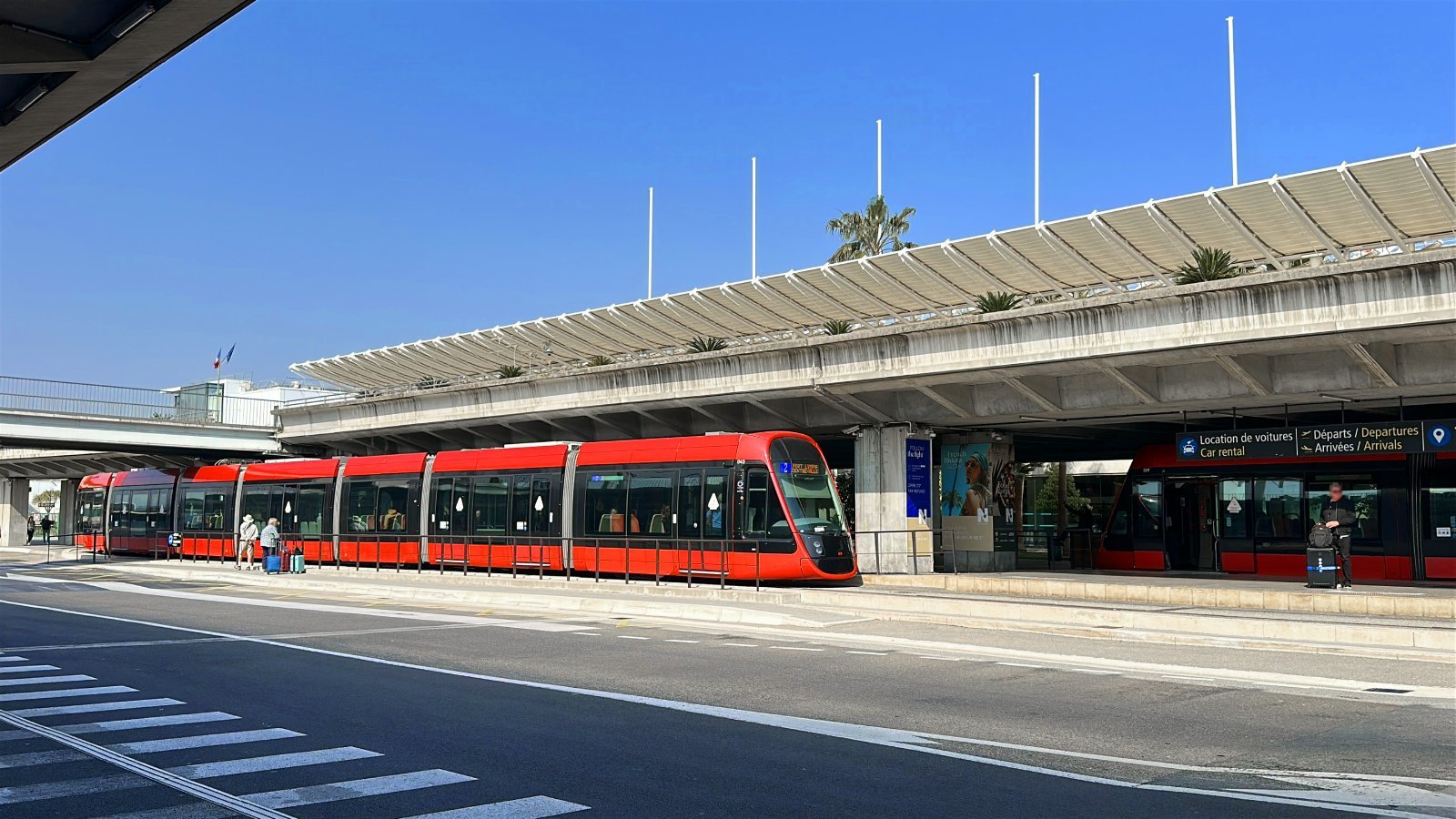 Airport tram departing from Nice Airport towards Grand Arénas stop
