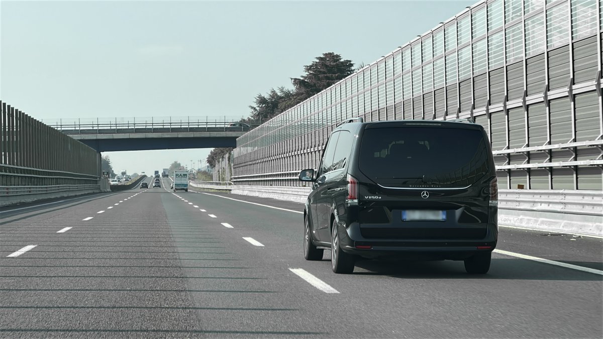 Mercedes driving from Milan to Bellagio on highway