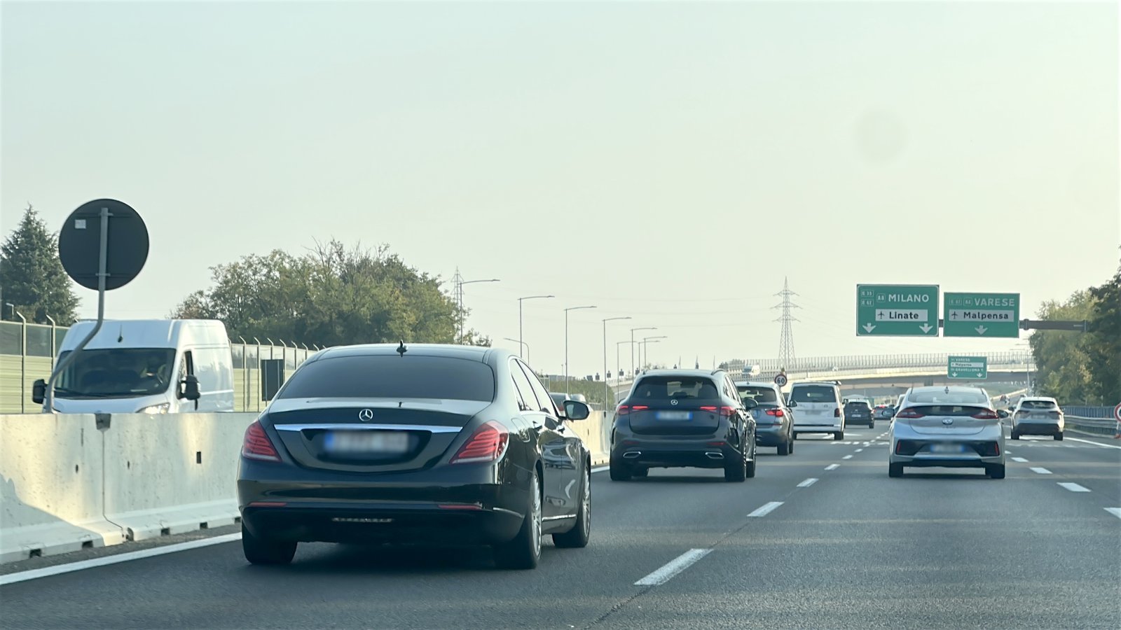 Mercedes driving from Milan to Cernobbio on highway