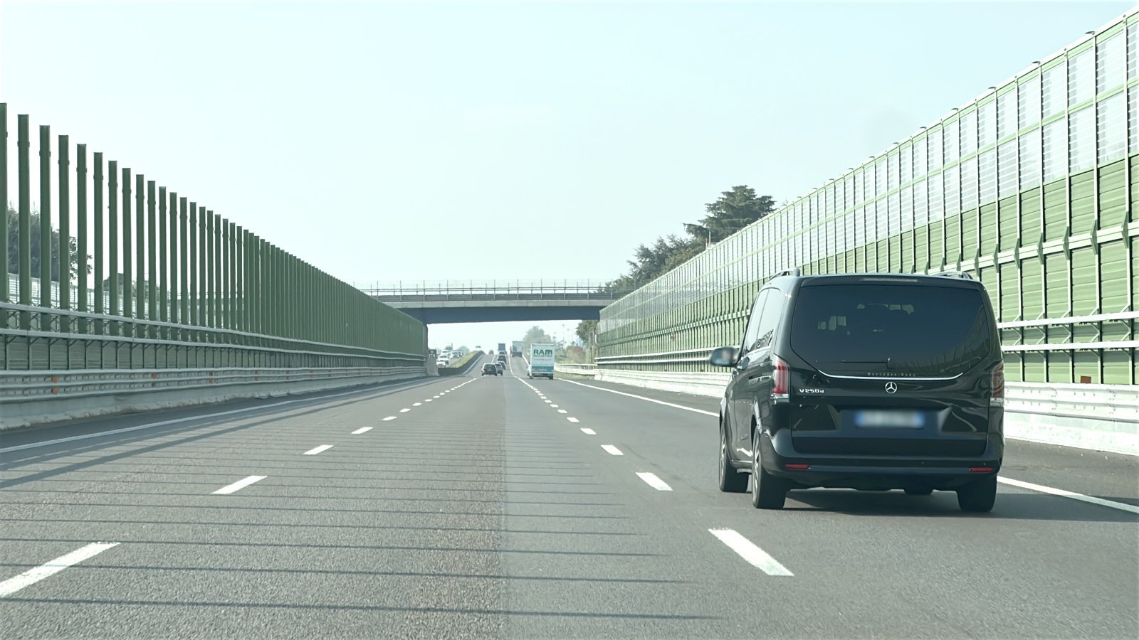 Mercedes driving from Milan to Gardaland on highway