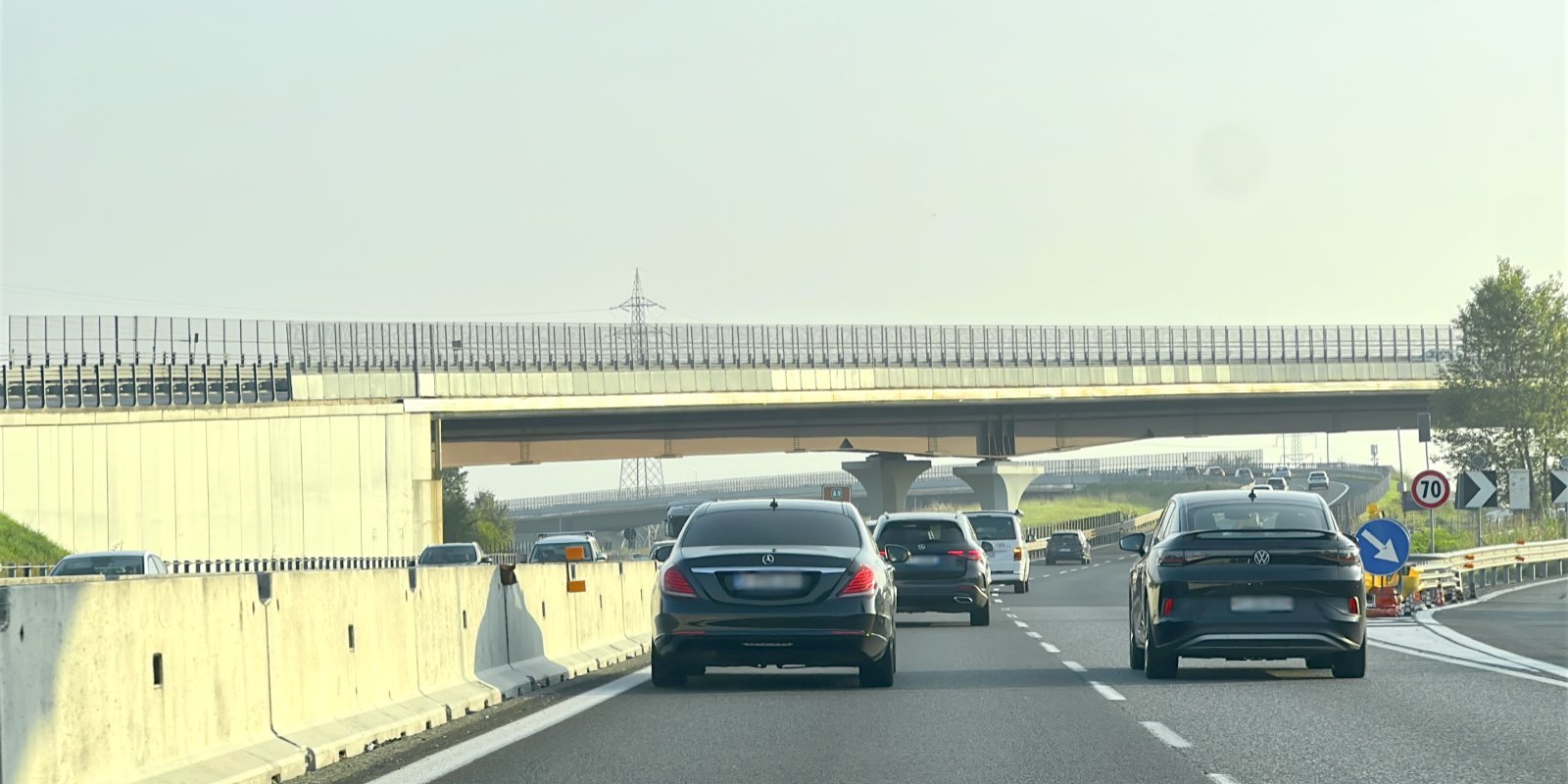 Mercedes driving from Milan to Genoa on highway