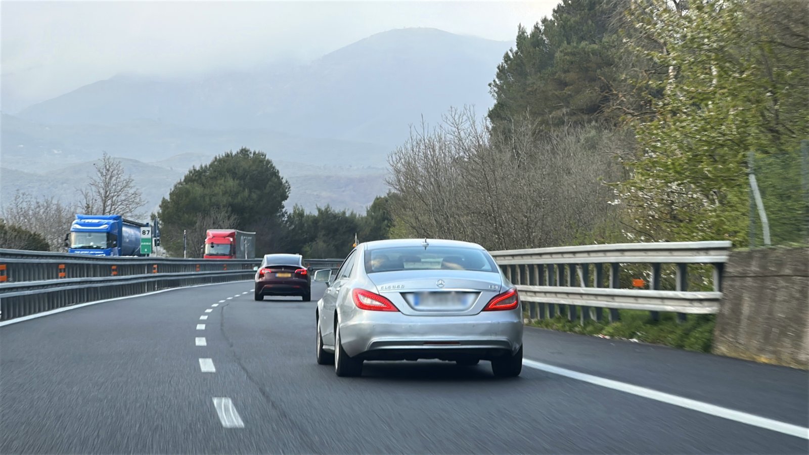 Mercedes driving from Milan to Imperia on highway
