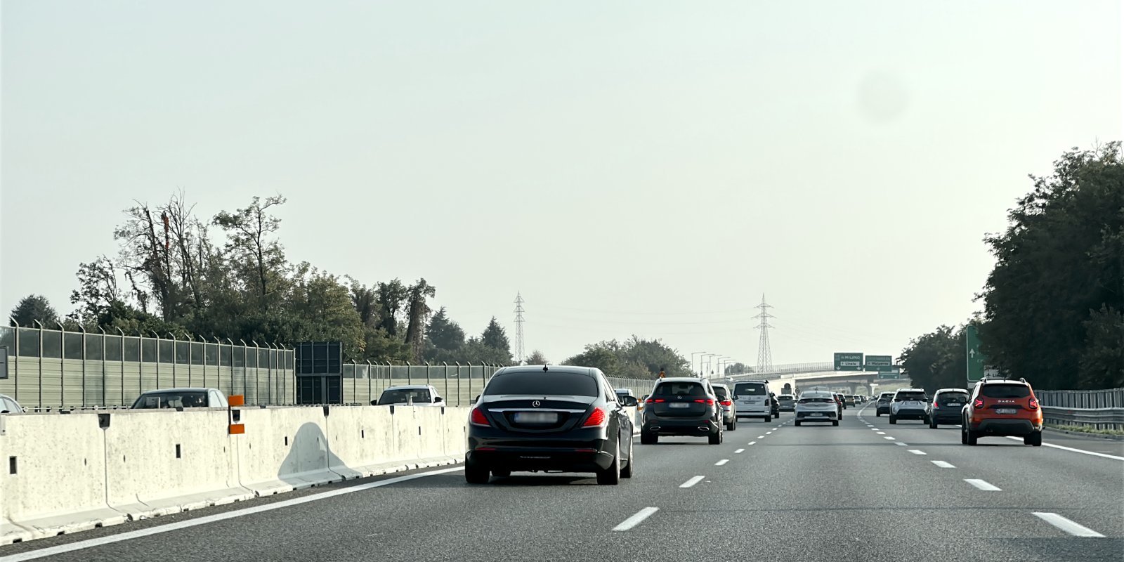 Mercedes driving from Milan to Parma on highway