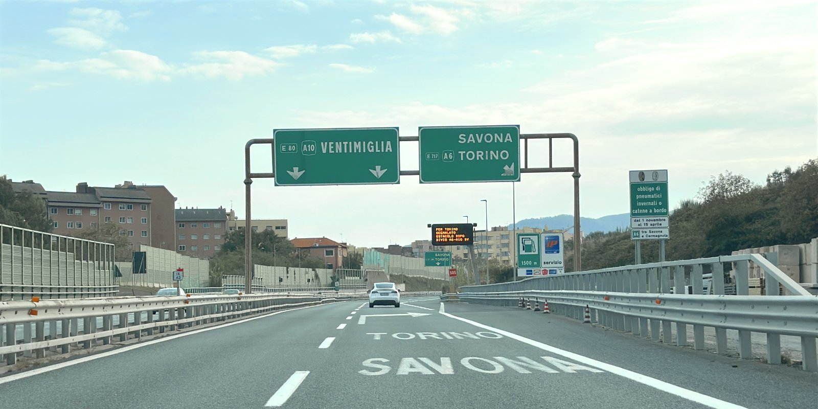 Mercedes driving from Milan to Savona on highway