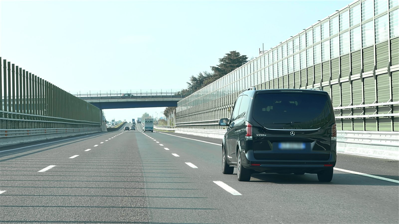Mercedes driving from Milan to Siena on highway