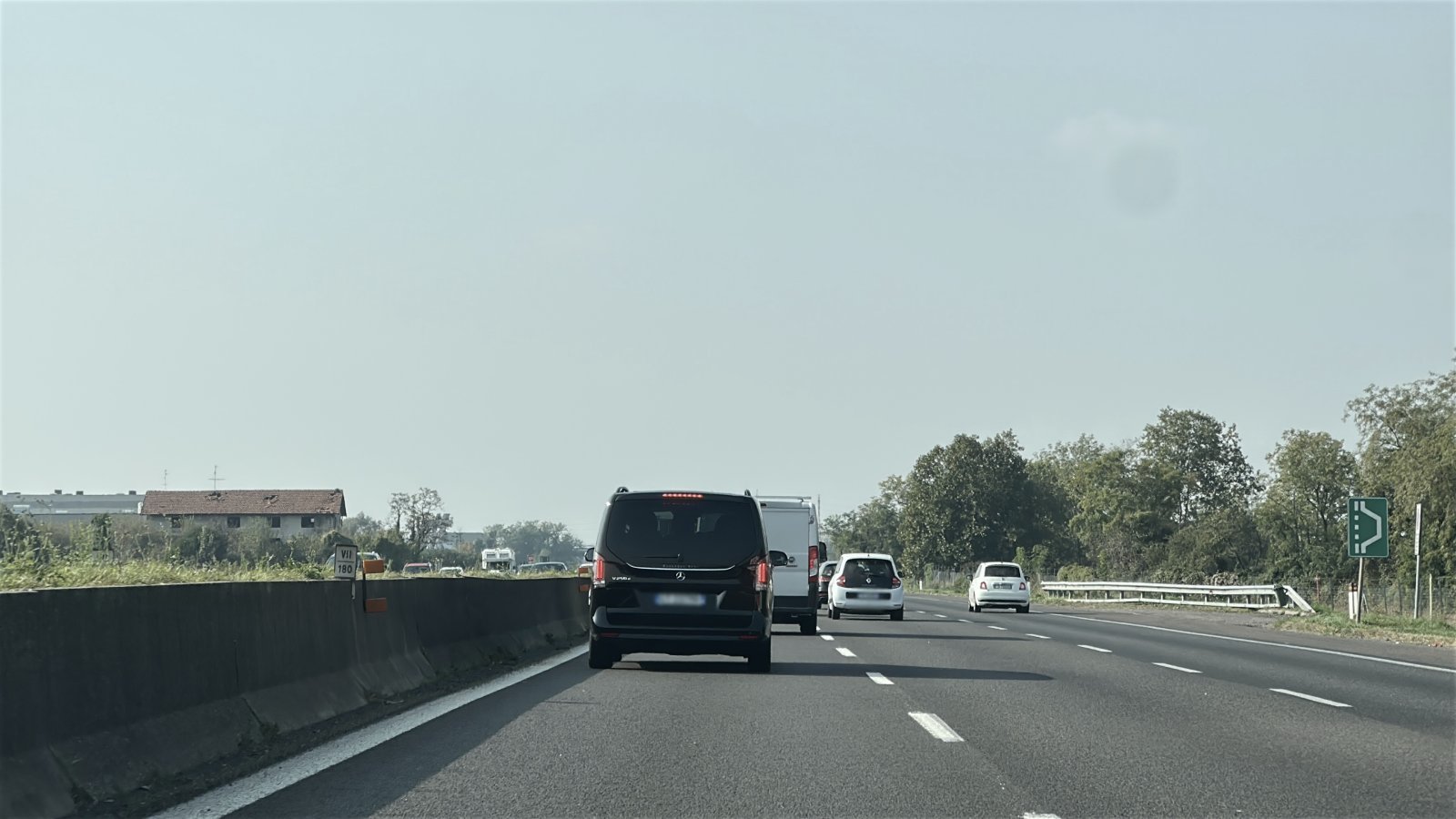 Mercedes driving from Milan to Turin on highway