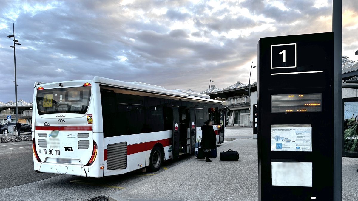 Bus transports tourists during the winter season from Lyon Airport to Val-Thorens