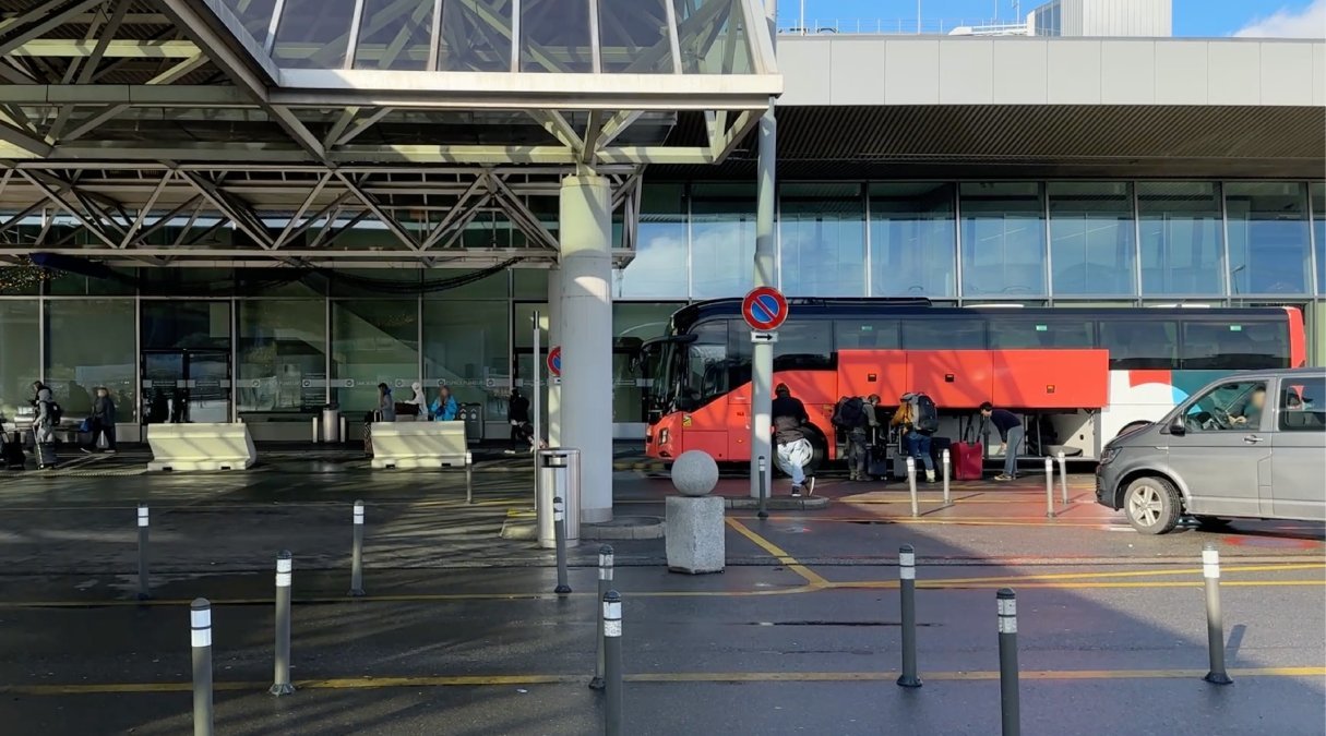 A bus brought passengers to Geneva airport