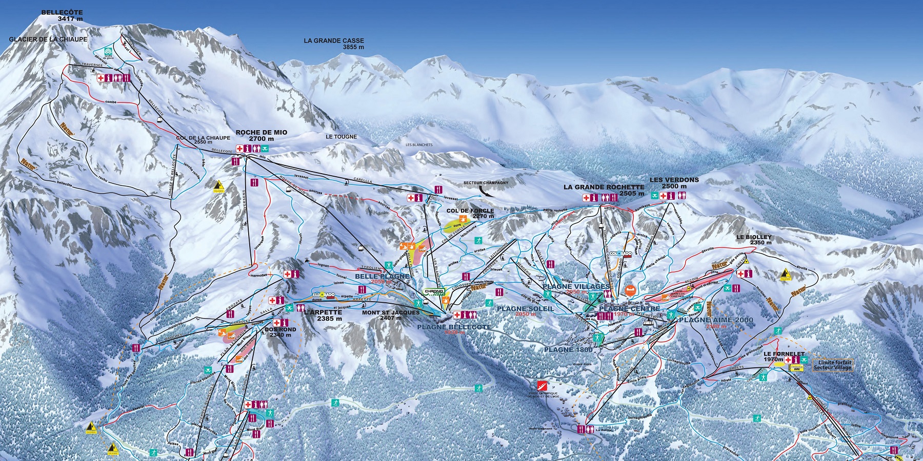 Схема трасс в Ла Плань (Ski map La Plagne)