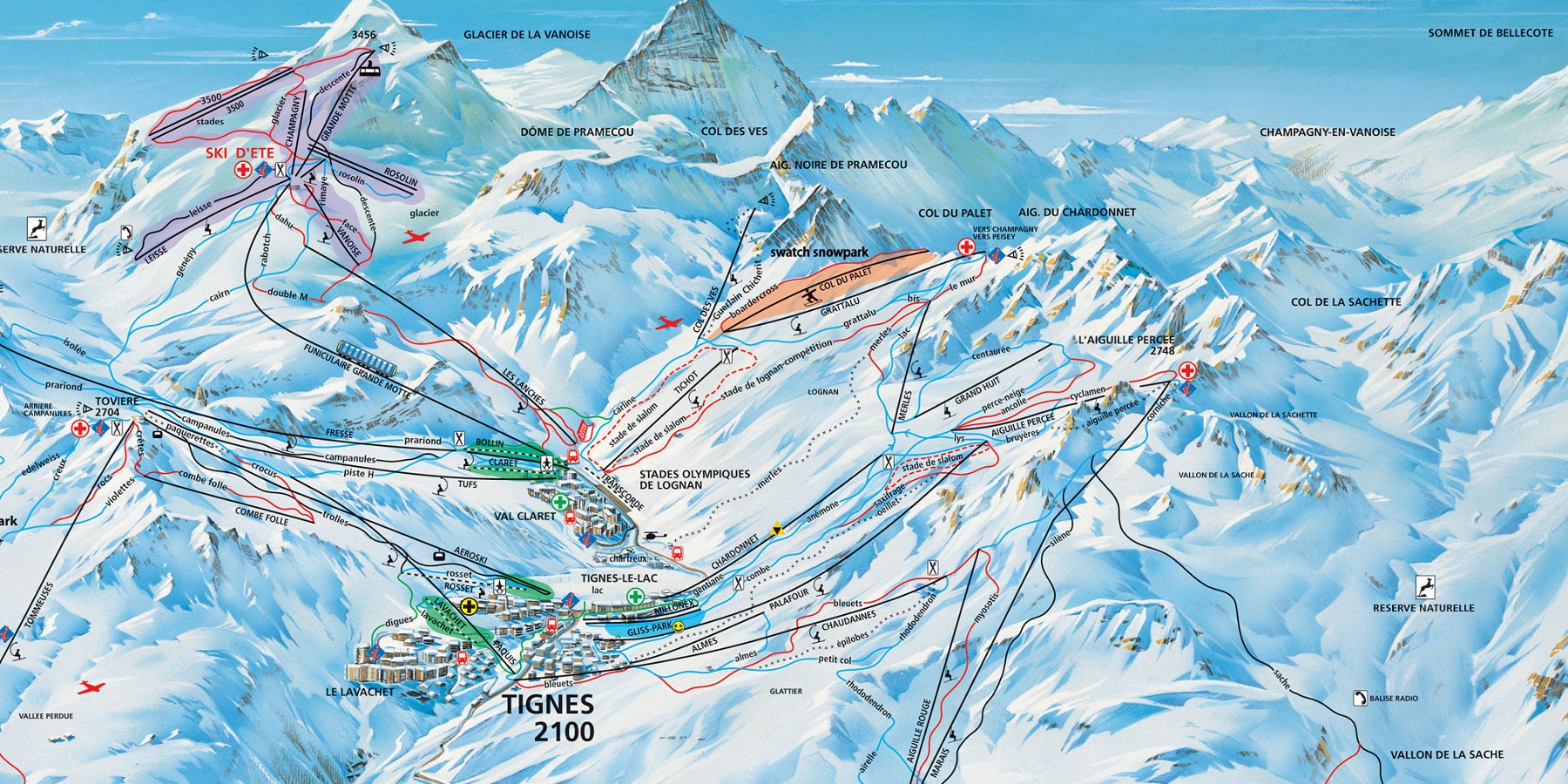 Схема трасс в Тинь (Ski map Tignes)